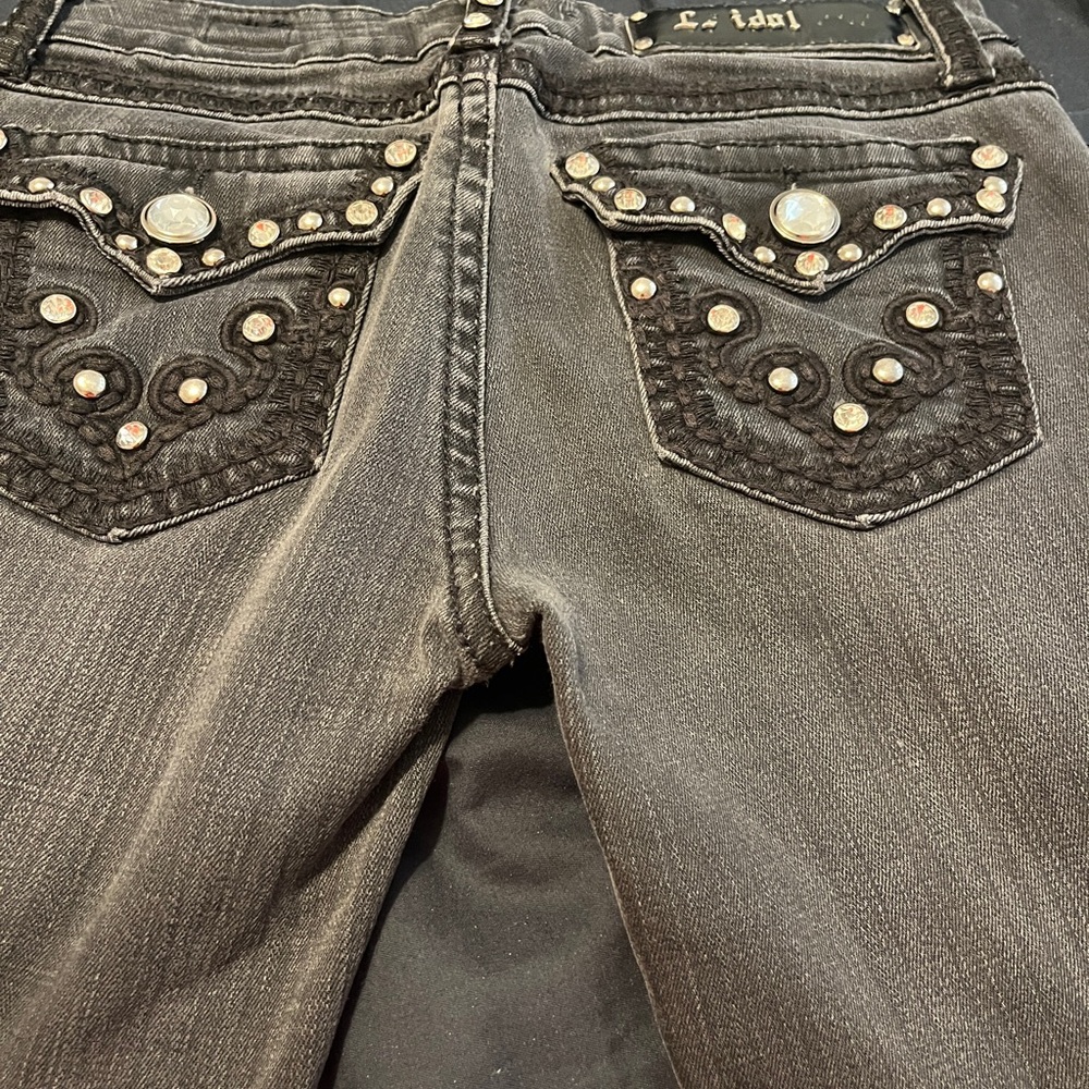L.A. Idol Charcoal Boot Cut Jeans with Studded Pockets